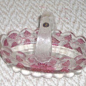 Vintage Westmoreland Grapevine Ruby Red Glass Candy Dish Handled Bowl Unused